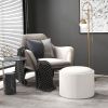 Round Storage Ottoman Coffee Table with Flip Top Tray – Linen Fabric Upholstered Footstool with Hidden Compartment
