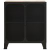 Industrial Rustic Brown Storage Cabinet with Mesh Doors – Metal & MDF Organizer