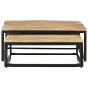 Nesting Coffee Table Set of 2 Solid Mango Wood with Black Metal Frame