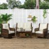4pc Rattan Patio Set with Swivel Rocking Chairs – Cream