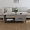 Light Grey Solid Pine Coffee Table with Drawer – Modern Rectangular Living Room Table