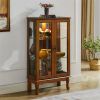 Oak Lighted Curio Display Cabinet with Mirrored Back & Adjustable Glass Shelves
