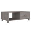 Light Grey Solid Pine Coffee Table with Drawer – Modern Rectangular Living Room Table