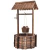 Outdoor Wooden Wishing Well Planter with Hanging Bucket, Rustic Fir Wood Garden Decor
