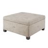 Madison Park Aspen Soft Close Storage Ottoman, Sand Fabric, Button-Tufted