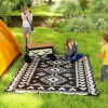 Reversible Outdoor Rug 8'x10' – Waterproof Black & White Rhombus, Portable with Carry Bag