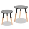 Scandinavian Black Side Table Set of 2 with Pinewood Legs