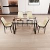 51" Modern Glass Dining Table Set for 4, Black Metal Legs with PU Chairs