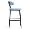 26" Blue Teddy Fabric Counter Height Bar Stool with Black Metal Base and Footrest