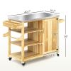 Outdoor Grill Cart with Stainless Steel Top – Solid Wood Kitchen Island with Wheels