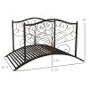 Garden Bridge 4' Metal Arch with Scrollwork & Safety Rails – Black Bronze