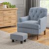 16" Gray Linen Ottoman Cube Footrest – Upholstered Pouf Stool