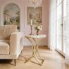 Modern Round Coffee Table with Faux Marble Top & Gold C-Shaped Legs – Versatile Side Table for Living Room, Bedroom, or Reception Area