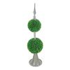 Artificial Two-Tiered Boxwood Sphere Topiary on Metal Spire – 26.5"