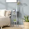 2-Tier Tall Side Table, Night Stand Narrow Accent Table with Drawer & Bottom Shelf, Gray