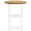 Round Oak and White Lamp Table with Storage Shelf