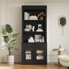 83.4" Tall Modern Black Bookshelf with Glass Doors & Drawer – Storage Bookcase for Living Room or Home Office