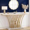 Gold Console Table with Faux Marble Top – Modern Entryway and Hallway Table with Storage Shelf