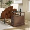 Narrow End Table with Charging Station USB Ports and Storage Brown