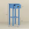 2-Tier Narrow Side Table with Drawer and Shelf – Light Blue End Table for Living Room or Hallway