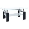 Black Tempered Glass Coffee Table with Dual-Layer Storage
