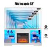 58" TV Stand with Electric Fireplace and Glass Shelves – Entertainment Center with Storage and USB Outlets