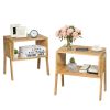2-Piece Bamboo Nightstand Set with Storage Shelf and Stackable Design