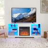 58" TV Stand with Electric Fireplace and Glass Shelves – Entertainment Center with Storage and USB Outlets