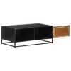 Industrial Coffee Table Natural Mango Wood and Black with Hand-Carved Detail