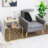 2-Tier Side Table with Metal Frame and Marble Finish Top