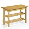 Natural Rubberwood 3-Tier Shoe Rack Bench – Entryway Storage Bench with Seat