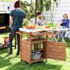 Outdoor Grill Cart with Stainless Steel Top, Solid Wood Kitchen Island with Drawer & Wheels – Brown