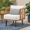 Outdoor Wicker Club Chair with Acacia Wood Legs