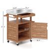 Outdoor Grill Cart with Stainless Steel Top, Solid Wood Kitchen Island with Drawer & Wheels – Brown
