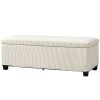 Beige Corduroy Storage Bed Bench with Steel Frame and Foam Cushion