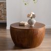 Vintage Barrel Coffee Table with Storage – 31.5" Wooden Drum Table
