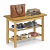 Natural Rubberwood 3-Tier Shoe Rack Bench – Entryway Storage Bench with Seat