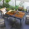 Large Outdoor Patio Dining Table with Umbrella Hole – Brown Wood Grain Top