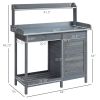 Grey Potting Bench Table with Storage Cabinet, Drawer & Galvanized Steel Top