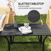 Outdoor Black Metal Coffee Table – Slatted Patio Table