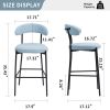 26" Blue Teddy Fabric Counter Height Bar Stool with Black Metal Base and Footrest