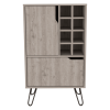Modern L Bar Cabinet with Wine Rack & Storage – Light Gray Single Door Liquor Cabinet with 8-Bottle Holder