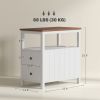 Side Table with Charging Station and USB Ports, Narrow End Table with Drawers and Shelf, White
