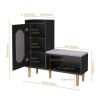 L-Shaped Shoe Cabinet & Storage Bench with Padded Seat – Black Entryway Organizer with Glass Door