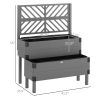 Outsunny Raised Garden Bed with Trellis, 2-Tier Wooden Elevated Planter Box with Legs, Gray