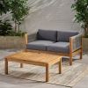 Patio Loveseat & Coffee Table Set with Acacia Wood Frame