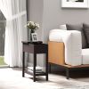 Dark Coffee End Side Table with Flip Top Storage, Cabinet & Bottom Shelf