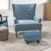 Blue Linen Ottoman Foot Rest Small Stool for Living Room and Bedroom