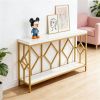 Console Table, Long Sofa Table, Foyer Table with Open Storage Rack & Geometric Design