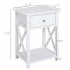 Modern Accent Table with Drawer and Shelf, Flat White, for Bedroom & Living Room